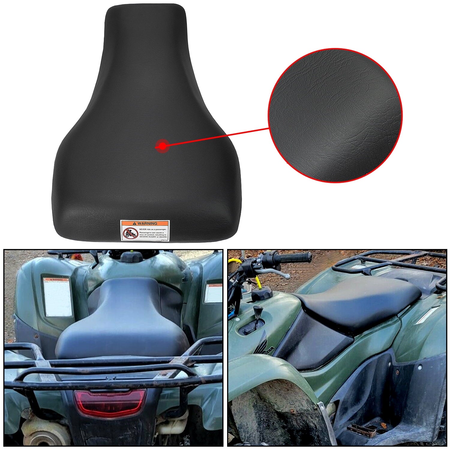 KOJEM Faux Leather Seat Black Compatible with 2010-2013 Honda Rancher 420 & 2014 Honda Rancher 420 FA and FPA Replacement for 77100-HP5-E30ZA