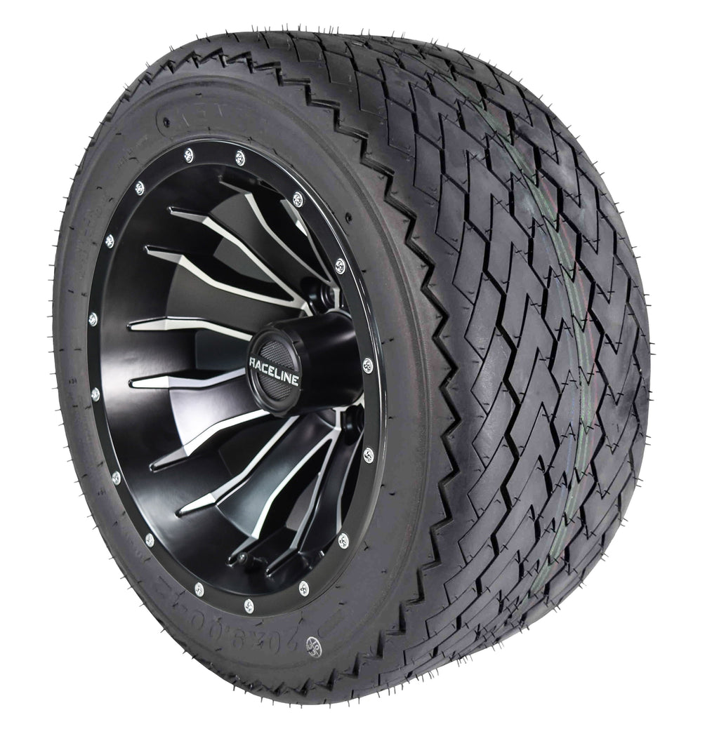 Kenda K389 20x9-12 Golf Cart Turf Front Rear Tire & 12x7 4/101.6 -47 (4x4) Black Wheel Kit for Non-Lifted Golf Carts or Golf Carts with 1"-3" Lift Kit 20x9x12