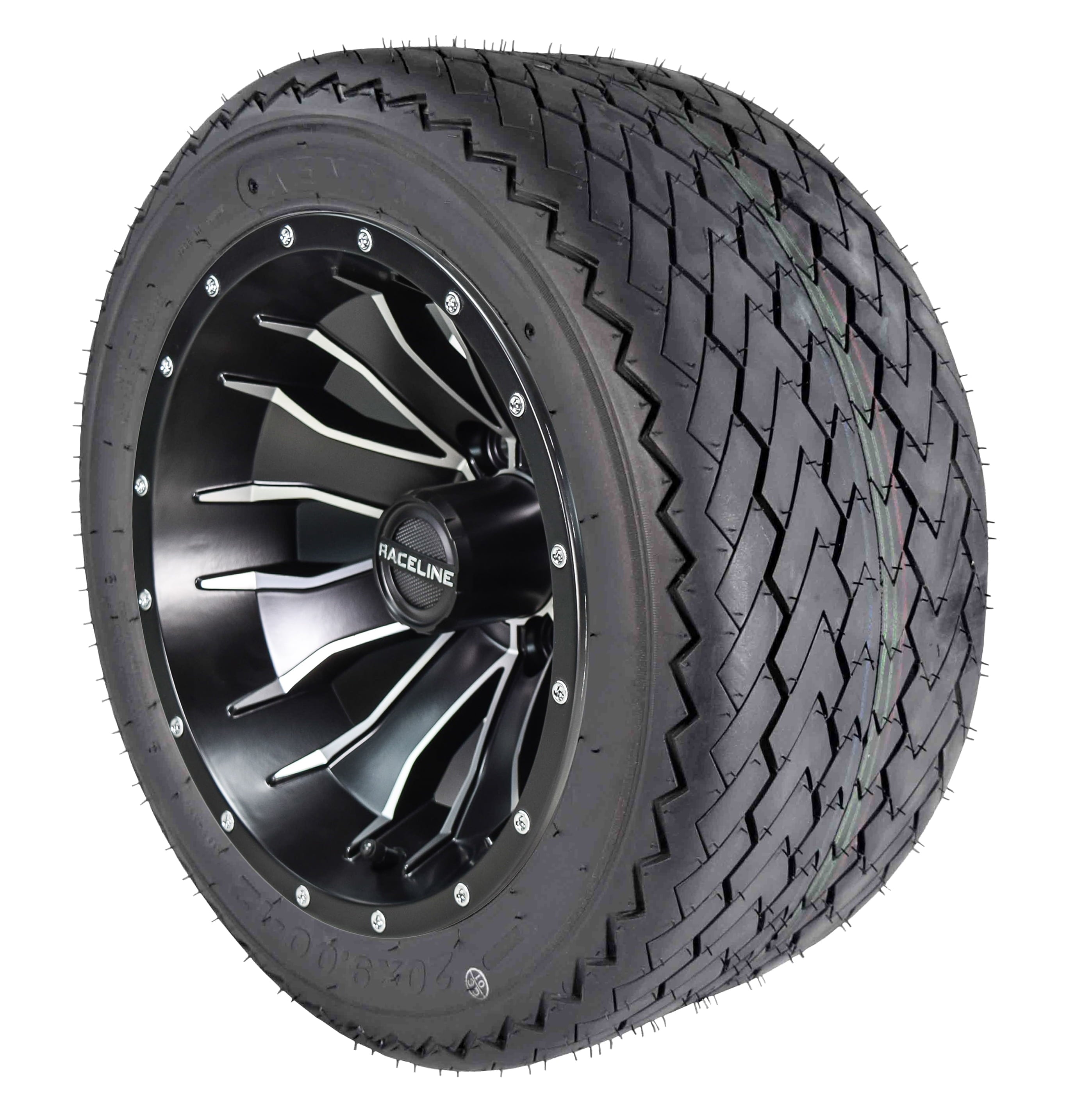 Kenda K389 20x9-12 Golf Cart Turf Front Rear Tire & 12x7 4/101.6 -47 (4x4) Black Wheel Kit for Non-Lifted Golf Carts or Golf Carts with 1"-3" Lift Kit 20x9x12
