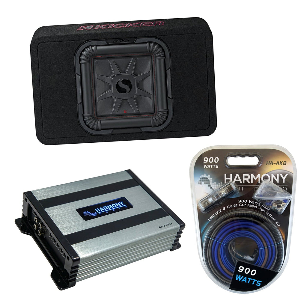 Kicker 46TL7T102 Car Audio L7T Loaded Square 10" Thin Sub Box & HA-A400.1 Amp