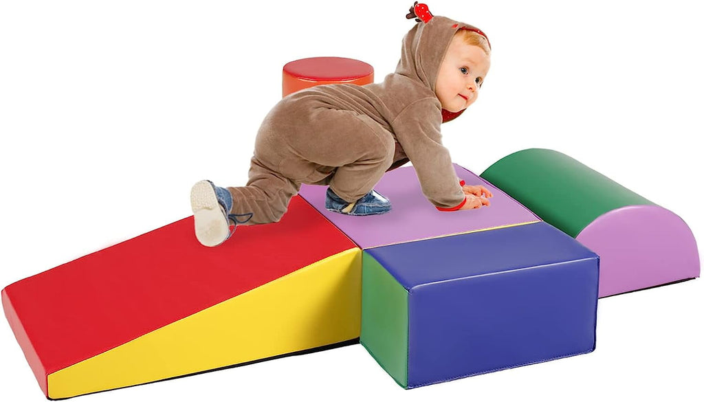 Kinder King Climb Foam Block for Toddler, 5Pcs Baby Foam Climb and Crawl Play Toy Set Indoor, Crawling and Sliding, Red & Yellow