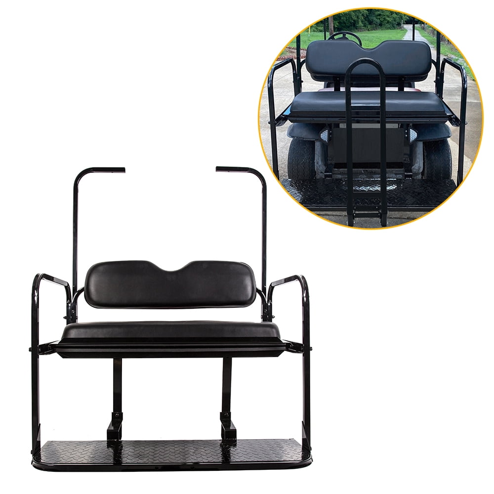 Kojem Flip Folding Rear Back Seat Kit Compatible with EZGO TXT Golf Cart | Black Cushions | 1995 & Up - You Will Receive (2) Packages
