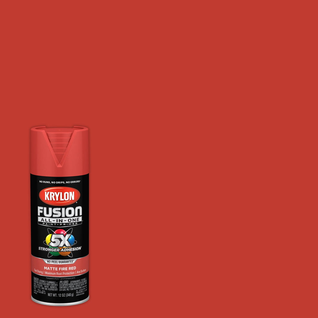 Krylon Fusion All-In-One Spray Paint, Matte, Fire Red, 12 oz.
