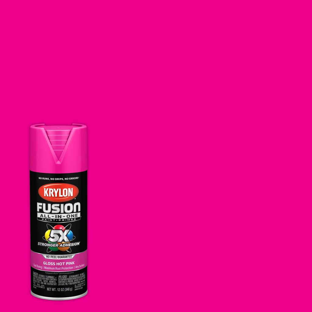 Krylon K02708007 Krylon Fusion All-In-One Hot Pink Gloss 12 oz Spray Paint, Multi-Surface, (1 Piece, 1 Pack)