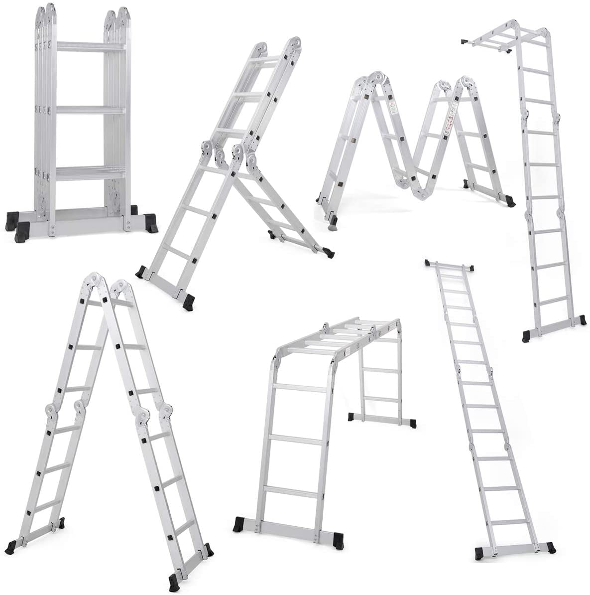 Ktaxon 12.5ft 7 in 1 Multi-Purpose Scaffold Ladder, Folding Aluminium Extension Ladder,  EN 131 Standard, 330lbs Capacity