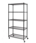 Ktaxon Commercial 5 Tier Shelf Adjustable Wire Metal Shelving Rack w/Rolling Black, 35''L x 18''W x 71''H, Capacity for 750 lbs