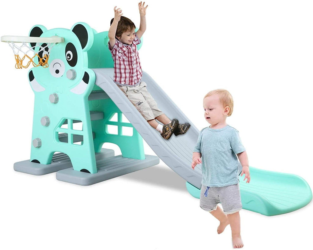 LAZY BUDDY Sturdy Kids Slide with Basketball Hoop & Ball, Toddler Slide Play Climber Outdoor Indoor Playground
