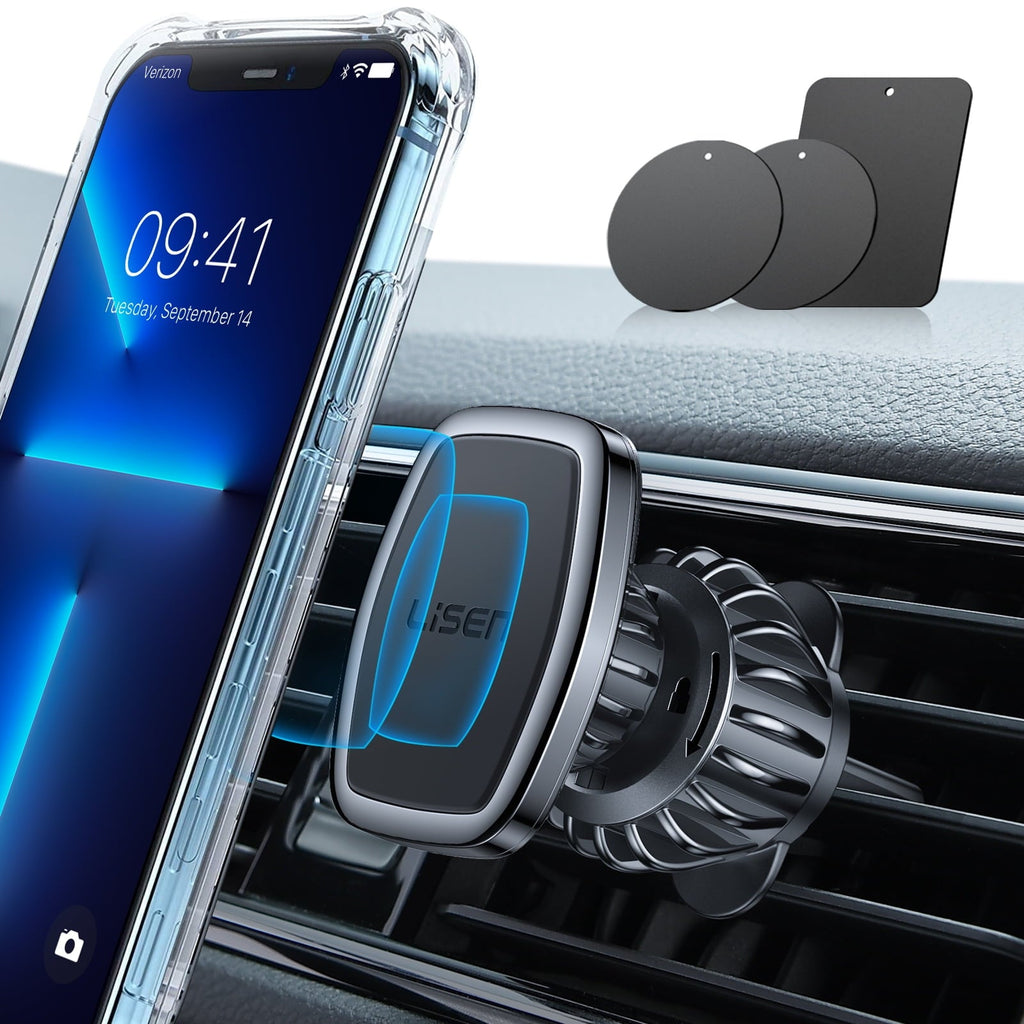 LISEN Car Phone Holder Mount, [Upgraded Clip] Magnetic Phone Car Mount [6 Strong Magnets] Cell Phone Holder for Car [Case Friendly] iPhone Car Holder Compatible with All Smartphones & Tablets