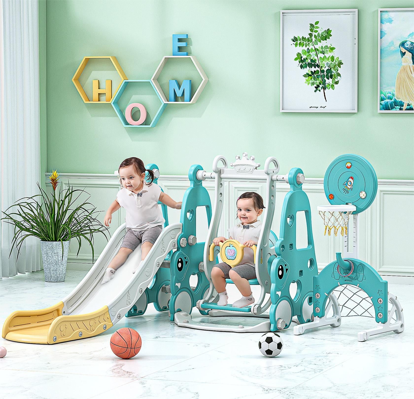 Leavader Kids' Playground Equipment Set - Slide, Swing, Basketball and Soccer Stand Combo