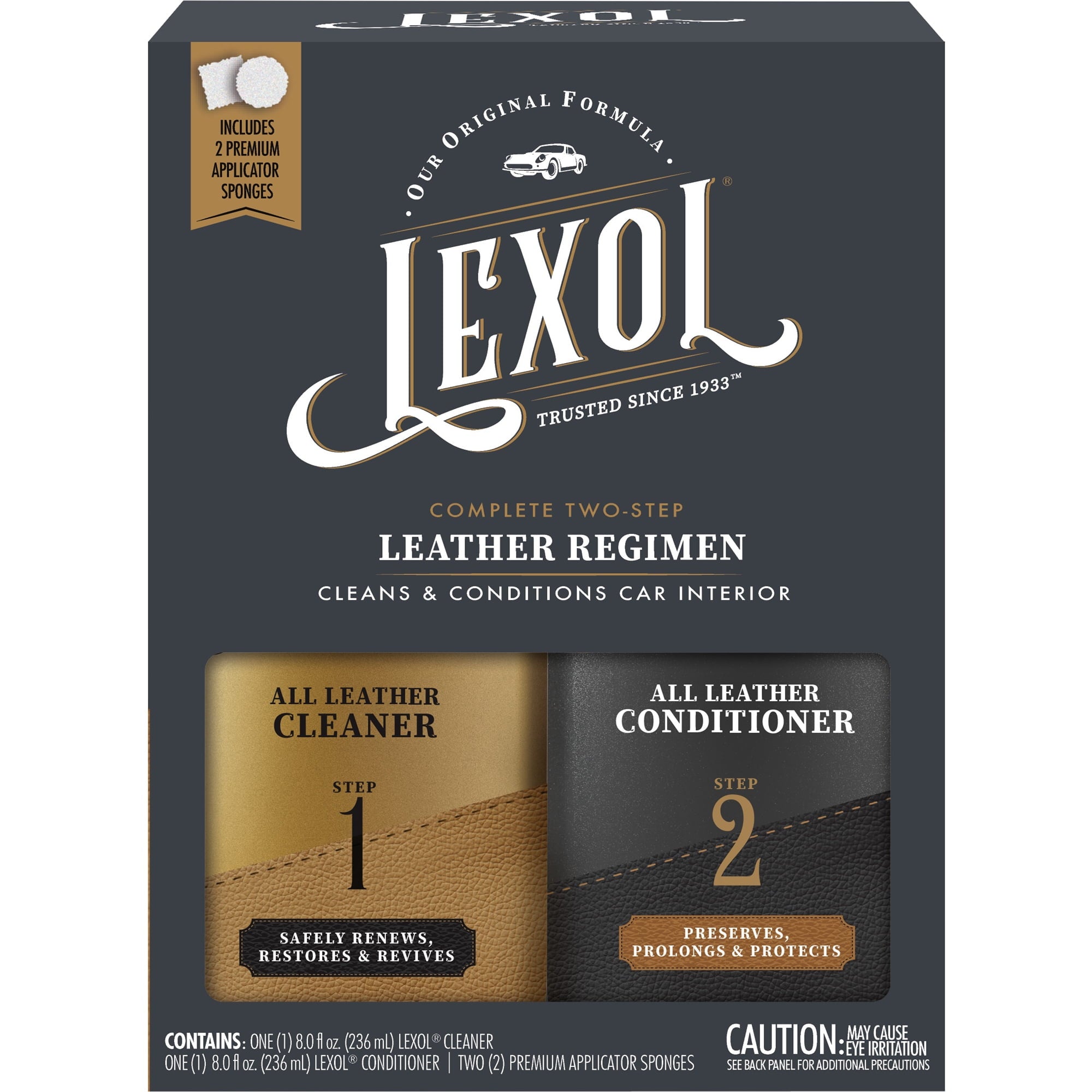 Lexol Complete 2-Step Leather Care Cleaner & Conditioner Kit with Applicator Sponges