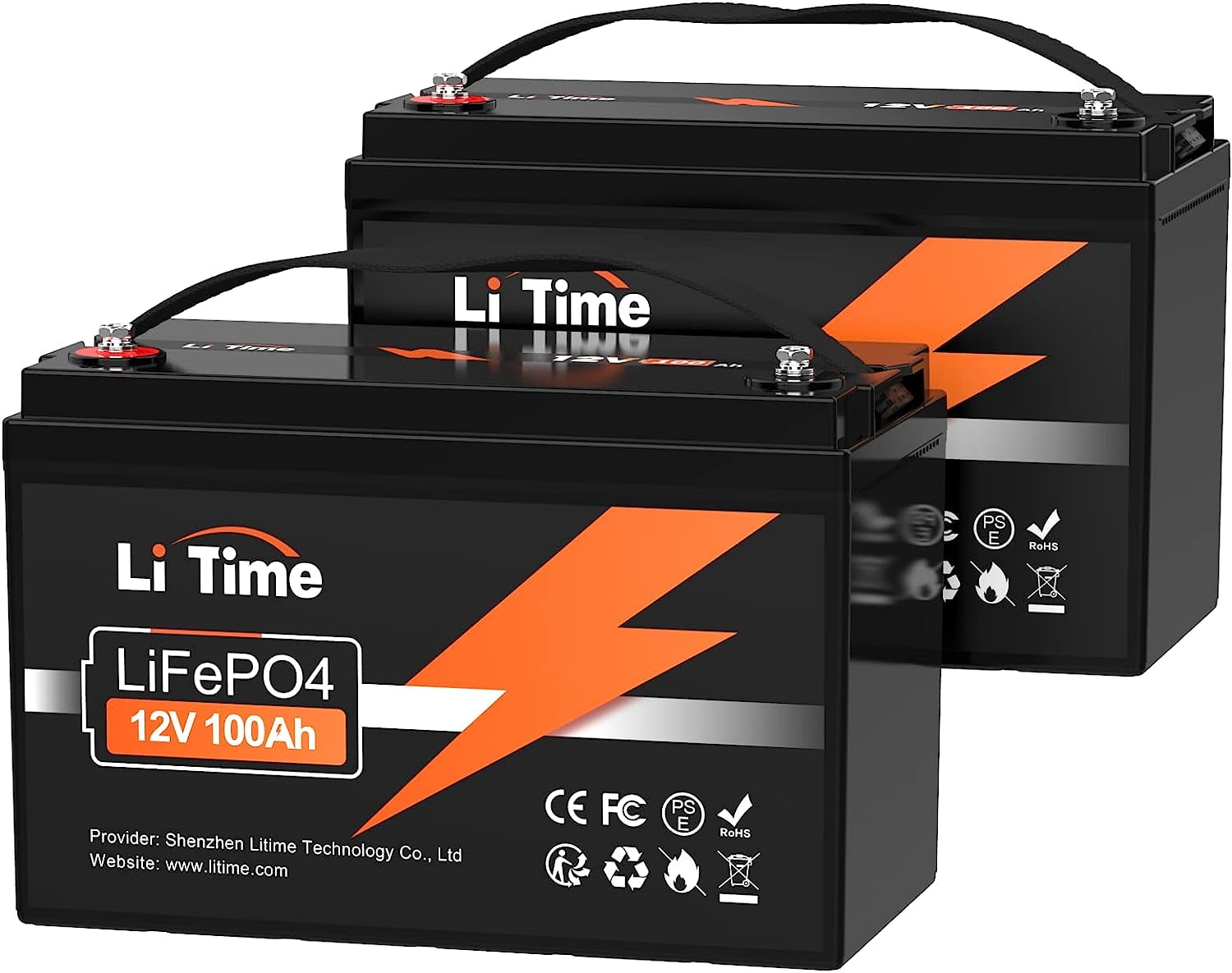 LiTime 12V 100Ah LiFePO4 Lithium Battery (2-Pack), 4000~15000 Deep Cycle Lithium Iron Phosphate Battery, Built-in 100A BMS, Support in Series/Parallel, for RV, Camping, Marine, Trolling Motor, Solar