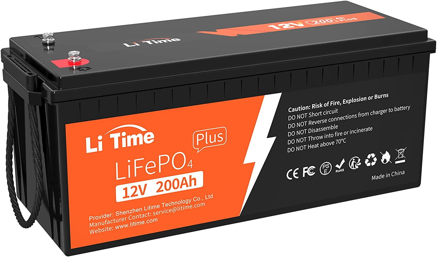 LiTime 12V 200Ah PLUS Lithium LiFePO4 Battery, Max 2560W Power Output, 10-Year Lifetime, 200A BMS LiFePO4 Battery for RV, Solar, Off-Grid, Marine