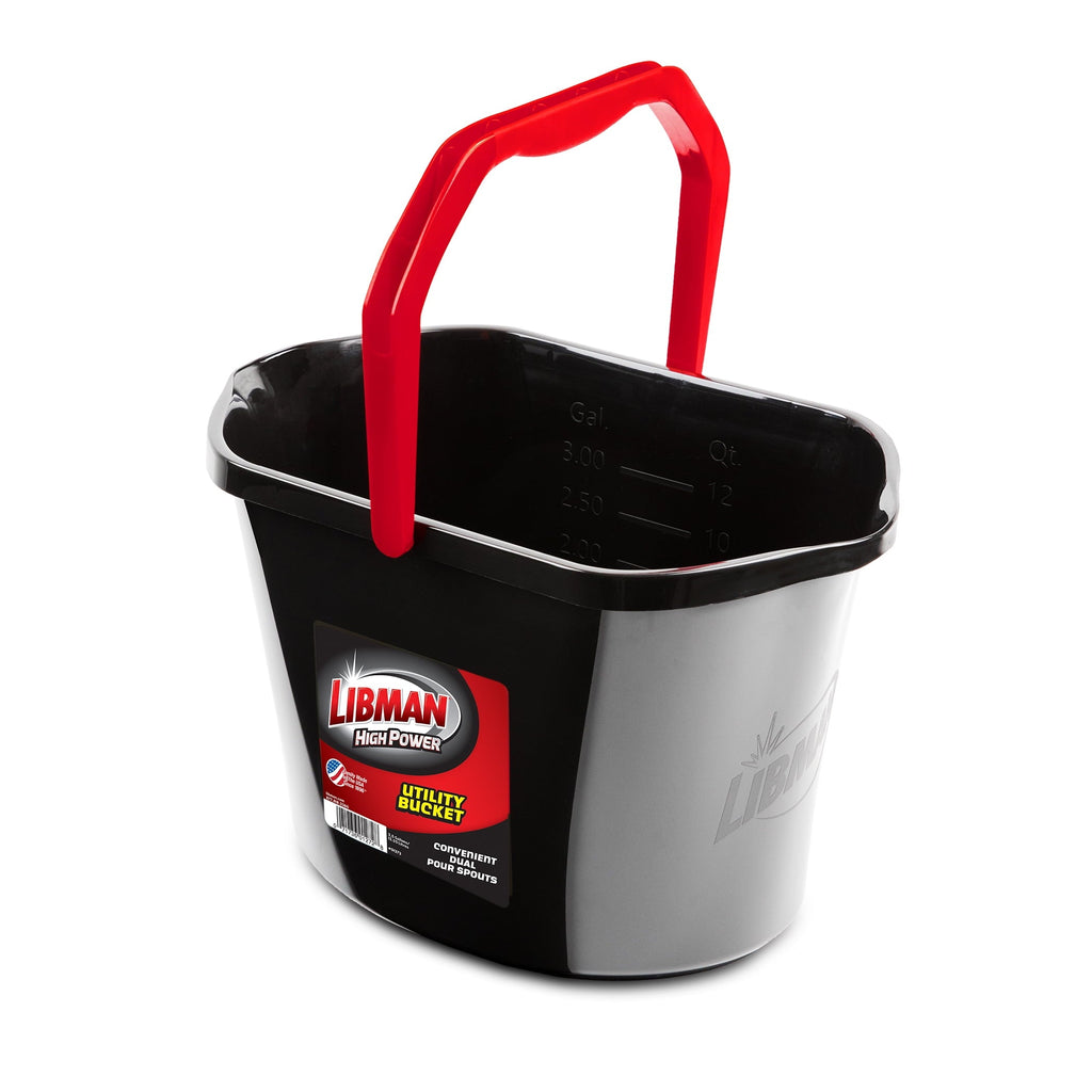 Libman Black and Red High Power 3.5 gal Plastic Utility Bucket, Dual Pour Spouts