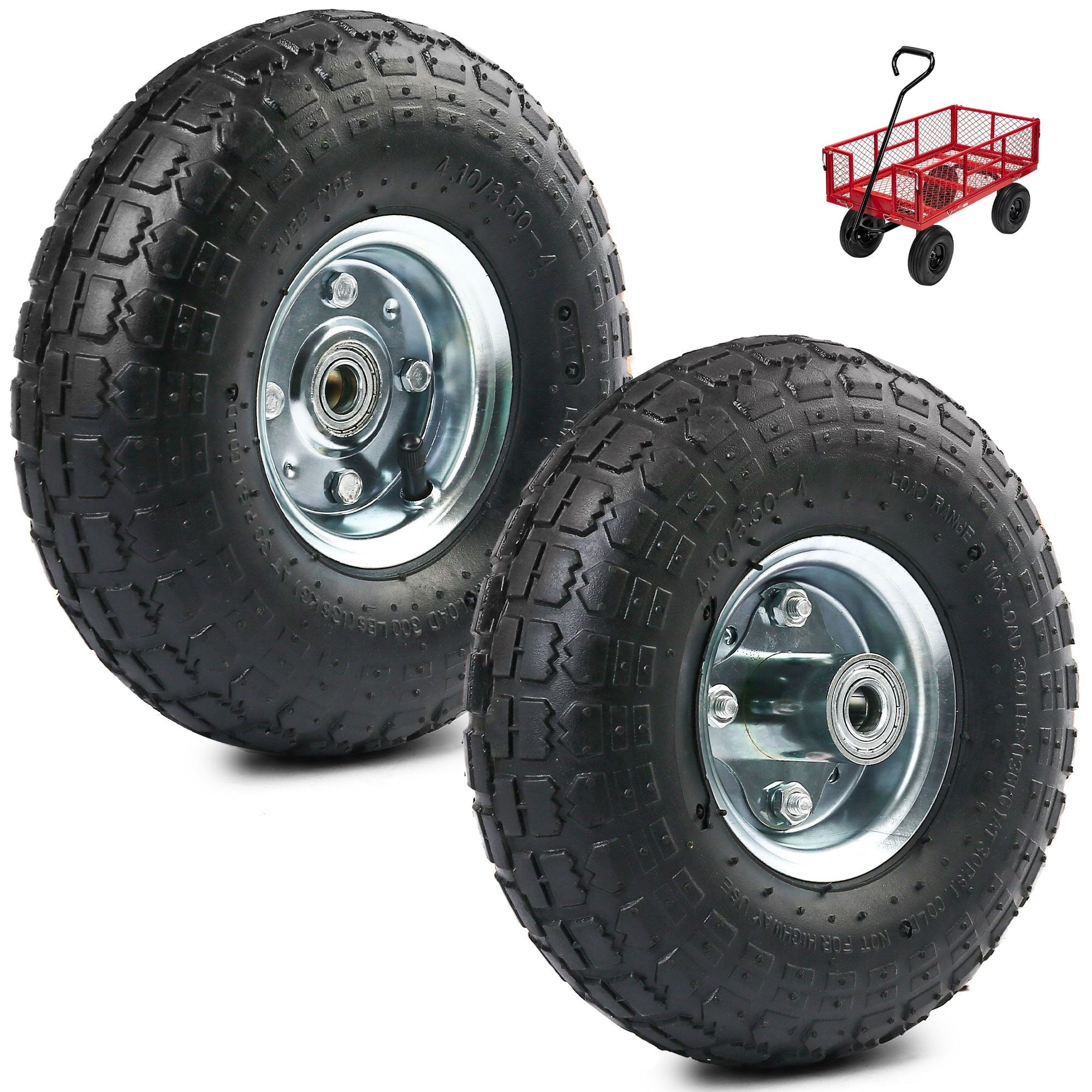LotFancy 10 in Tire, 4.10/3.50-4 Solid Tyre Wheels Wear-Resistant Corrosion-Resistant for Hand Truck Gorilla Cart Garden Wagon Trolley Dolly Replacement Tire, 2 Pack
