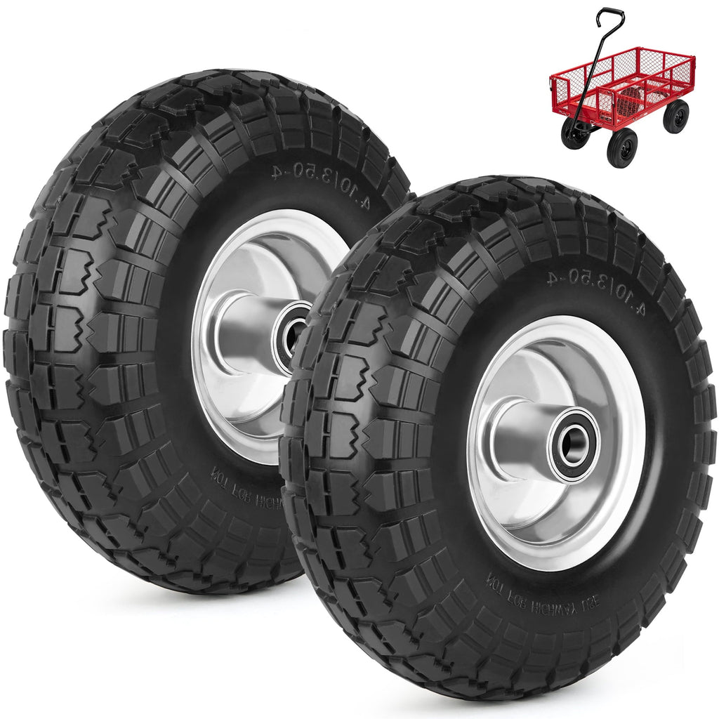 LotFancy 10 in Tire and Wheel, 4.10/3.50-4 Air Less Solid Tyre Wheels for Hand Truck Gorilla Cart Garden Wagon Trolley Dolly Replacement Tire, 2 Pack