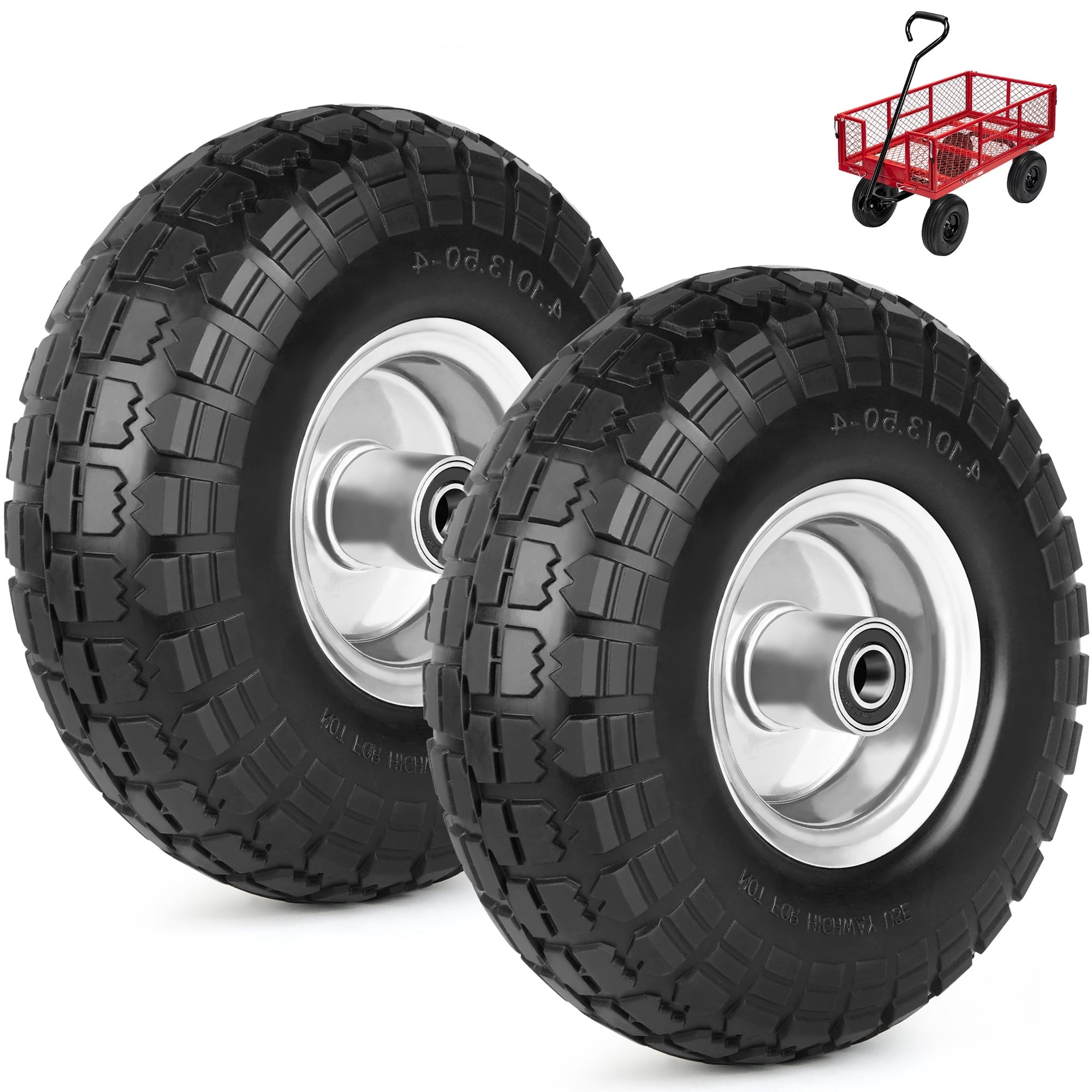 LotFancy 10 in Tire and Wheel, 4.10/3.50-4 Air Less Solid Tyre Wheels for Hand Truck Gorilla Cart Garden Wagon Trolley Dolly Replacement Tire, 2 Pack