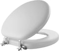 MAYFAIR Soft Toilet Seat with Chrome Hinges, ROUND, Padded with Wood Core, White, 13CP