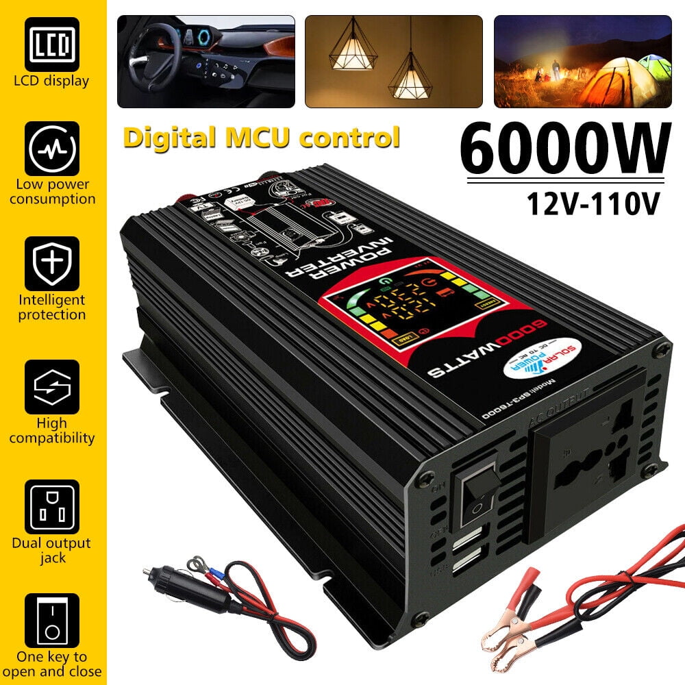 MDHAND 6000W Power Inverter, DC12V to 110V AC Car Inverter with Universal Socket, 2USB Port, Cigarette Lighter Adapter, Truck/ Boat/RV/Car Solar System Inverter