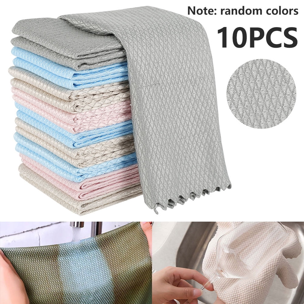 MLfire 10PCS Microfibre Cleaning Cloths Reusable Streak Free Kitchen Rags Cleaning Rag Lint Fish Scale Cloth Rags for Car Window Household Cleaning Rag No Traces Faded Absorbent Kitchen Rags