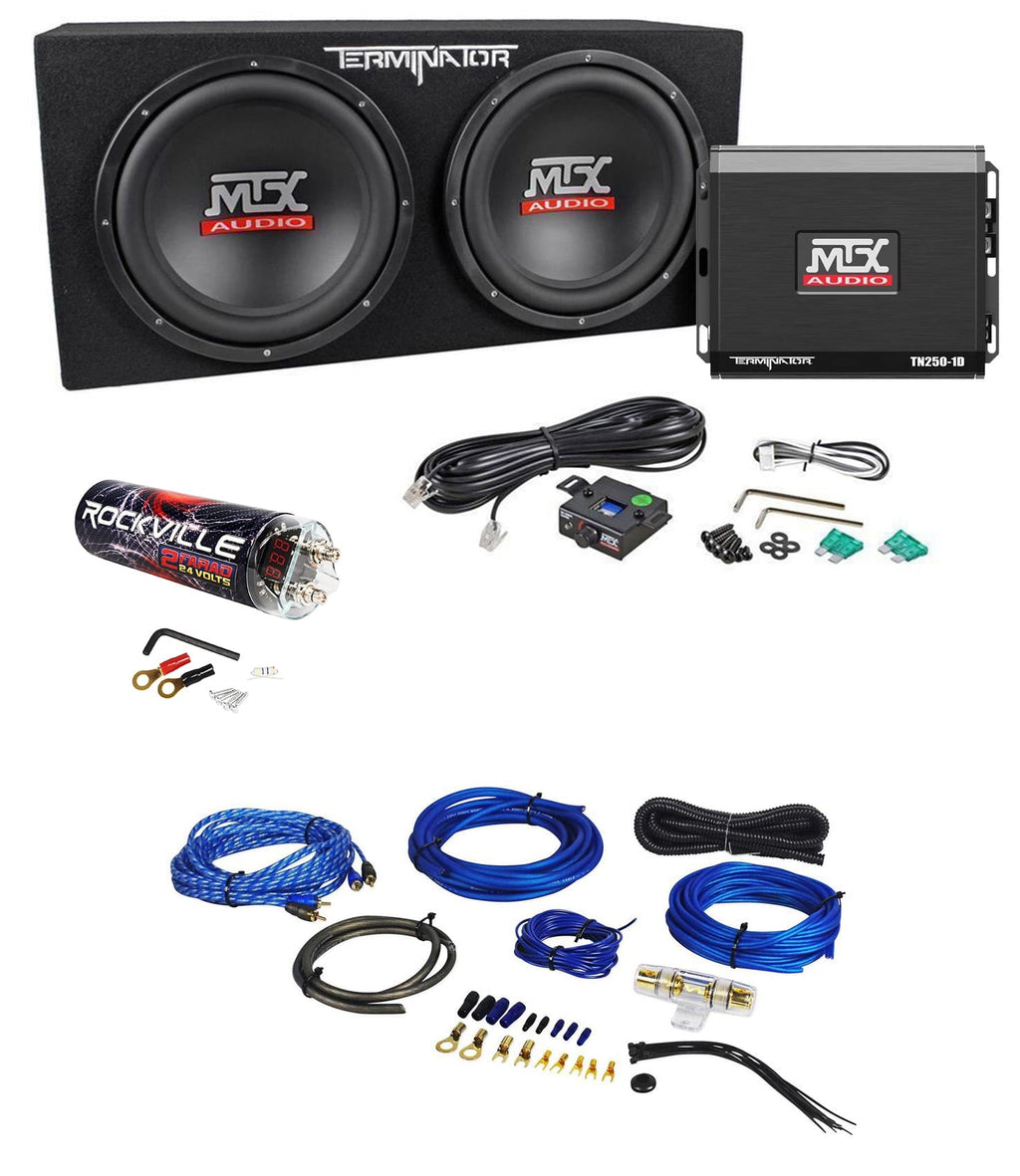 MTX Terminator TNP212D2 Dual 12” Subwoofers+Enclosure+Amp Kit+2 Farad Capacitor