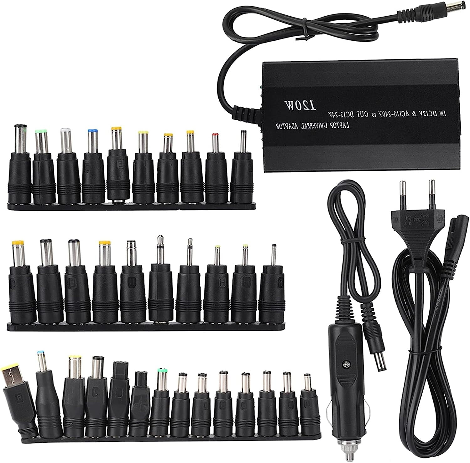 Mad Hornets 120W Car Home 34 Tips Power Supply Adapter Charger for Laptop Notebook US Plug Universal with Multiple Protection Function for Phones Digital Products
