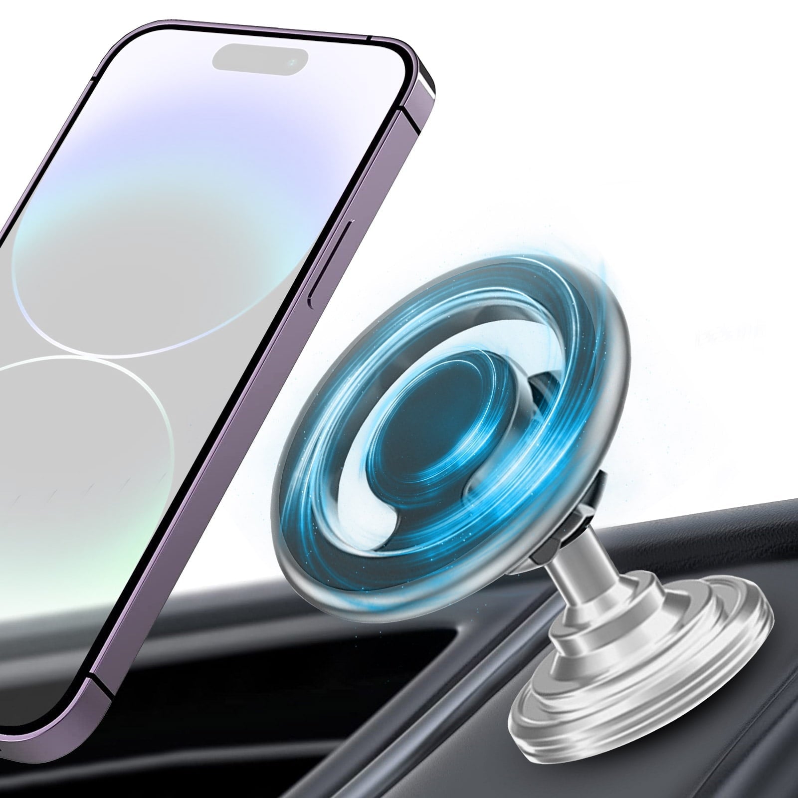 Magnetic Phone Car Mount, TSV 360 Rotation Dashboard Phone Holder for Car with Strong Adhesive Stick, Magnet Car Phone Holder Mount Fit for iPhone 14 13 12 11 Pro SE XR XS, Samsung LG Phones