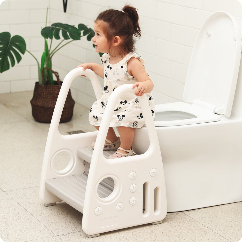 Mangohood Toddler Step Stool, Kids Two Step Tower for Bathroom Sink, Toilet Potty Training, Kitchen Counter, Children Step Up Learning Helper with Safety Handles and Non-Slip Pads,Gray