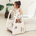 Mangohood Toddler Step Stool, Kids Two Step Tower for Bathroom Sink, Toilet Potty Training, Kitchen Counter, Children Step Up Learning Helper with Safety Handles and Non-Slip Pads,Gray