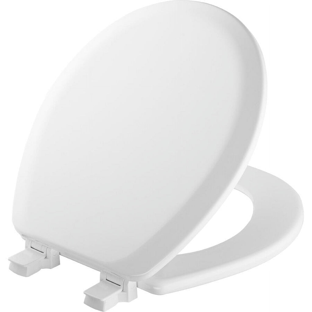 Mayfair Cameron Round Enameled Wood Toilet Seat in White with STA-TITE Seat Fastening System and Easy Clean Hinge