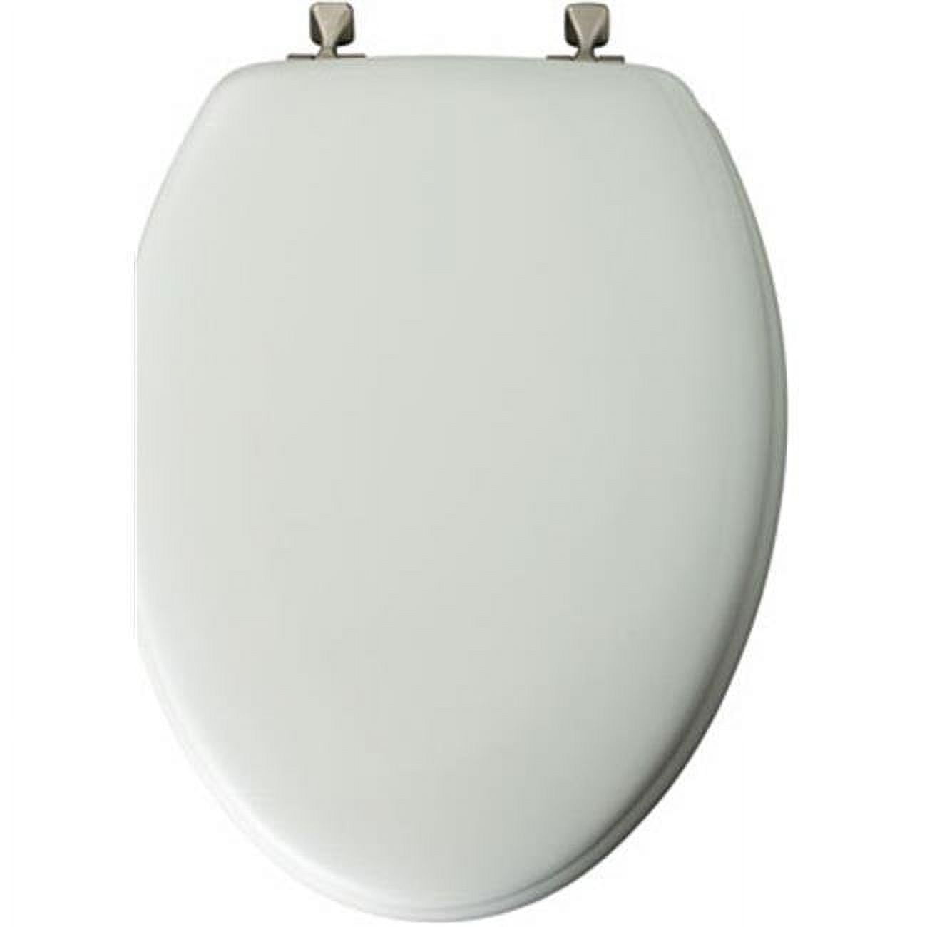 Mayfair Edgewater? Elongated Enameled Wood Toilet Seat in White with STA-TITE? Seat Fastening System? and Brushed Nickel Hinge
