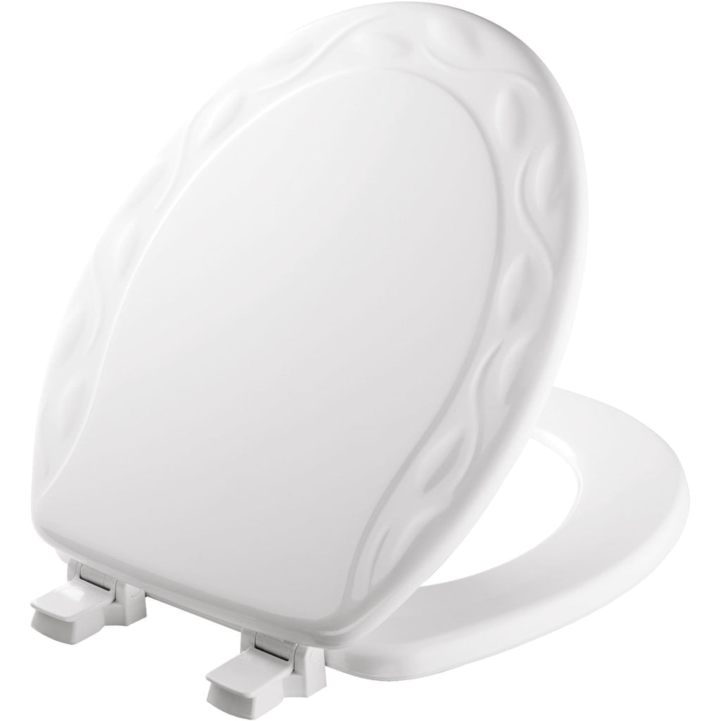 Mayfair Ivy Round Enameled Wood Toilet Seat in White with STA-TITE