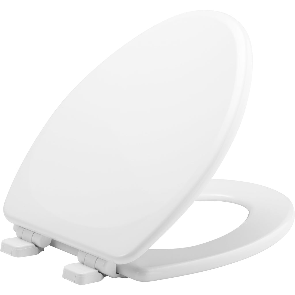 Mayfair Lannon Slow Close Elongated Enameled Wood Toilet Seat in White Adjustable and Never Looosens
