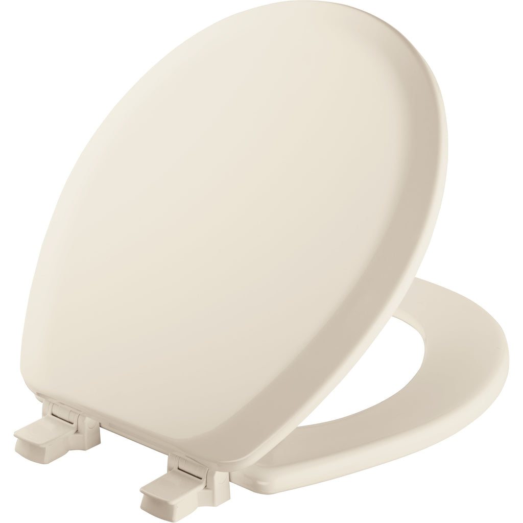 Mayfair Lift off Round Enameled Wood Toilet Seat in Biscuit with STA-TITE