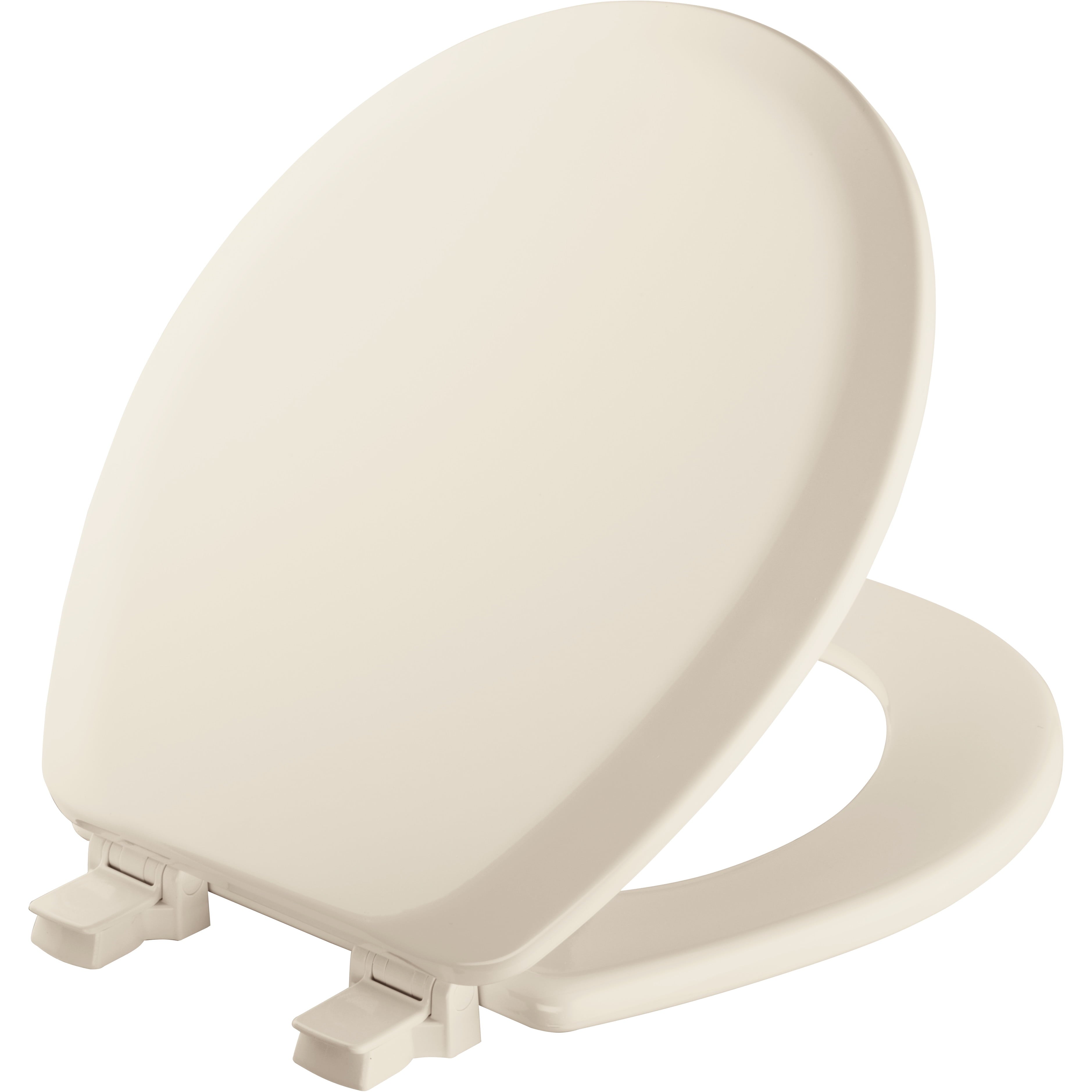 Mayfair Lift off Round Enameled Wood Toilet Seat in Biscuit with STA-TITE