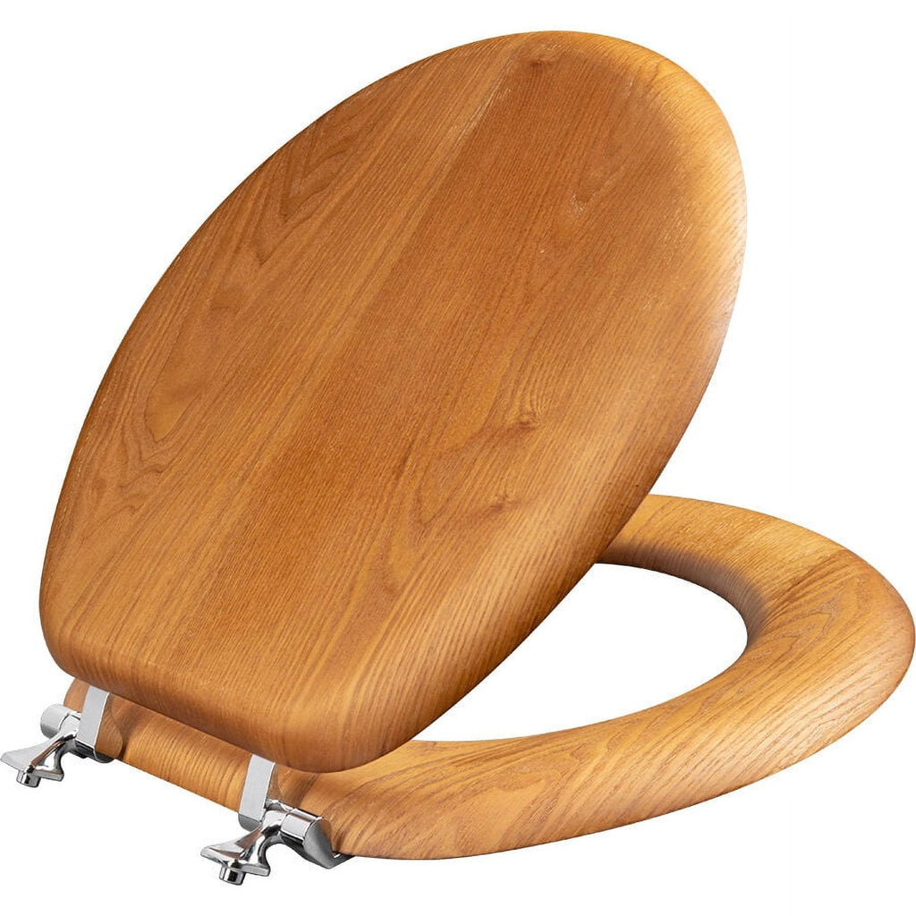 Mayfair Round Natural Reflections? Wood Veneer Toilet Seat in Natural Oak with Chrome Hinge