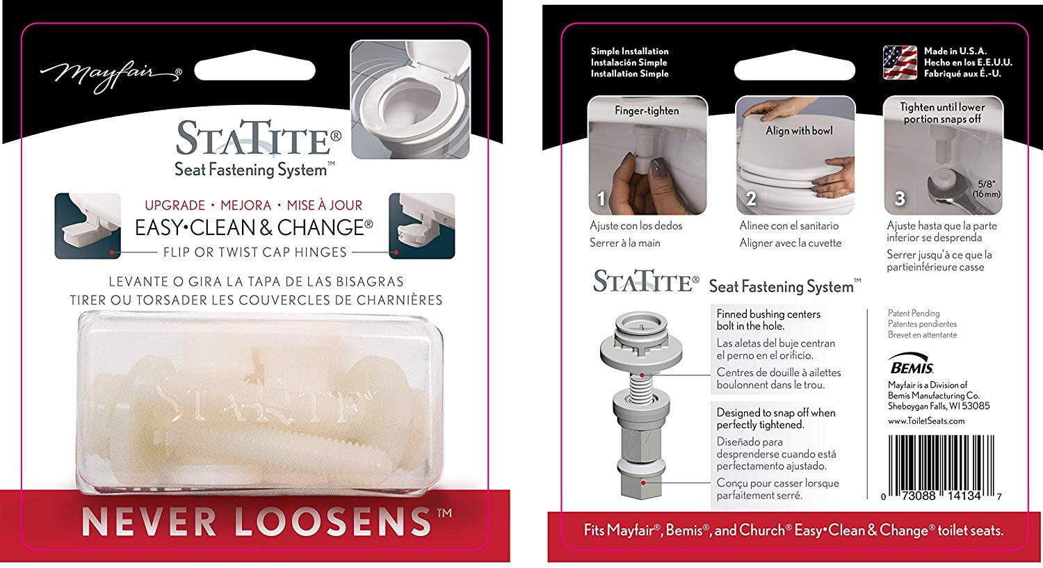 Mayfair STA-TITE Toilet Seat Fastening Hardware Upgrade Kit, STATITE