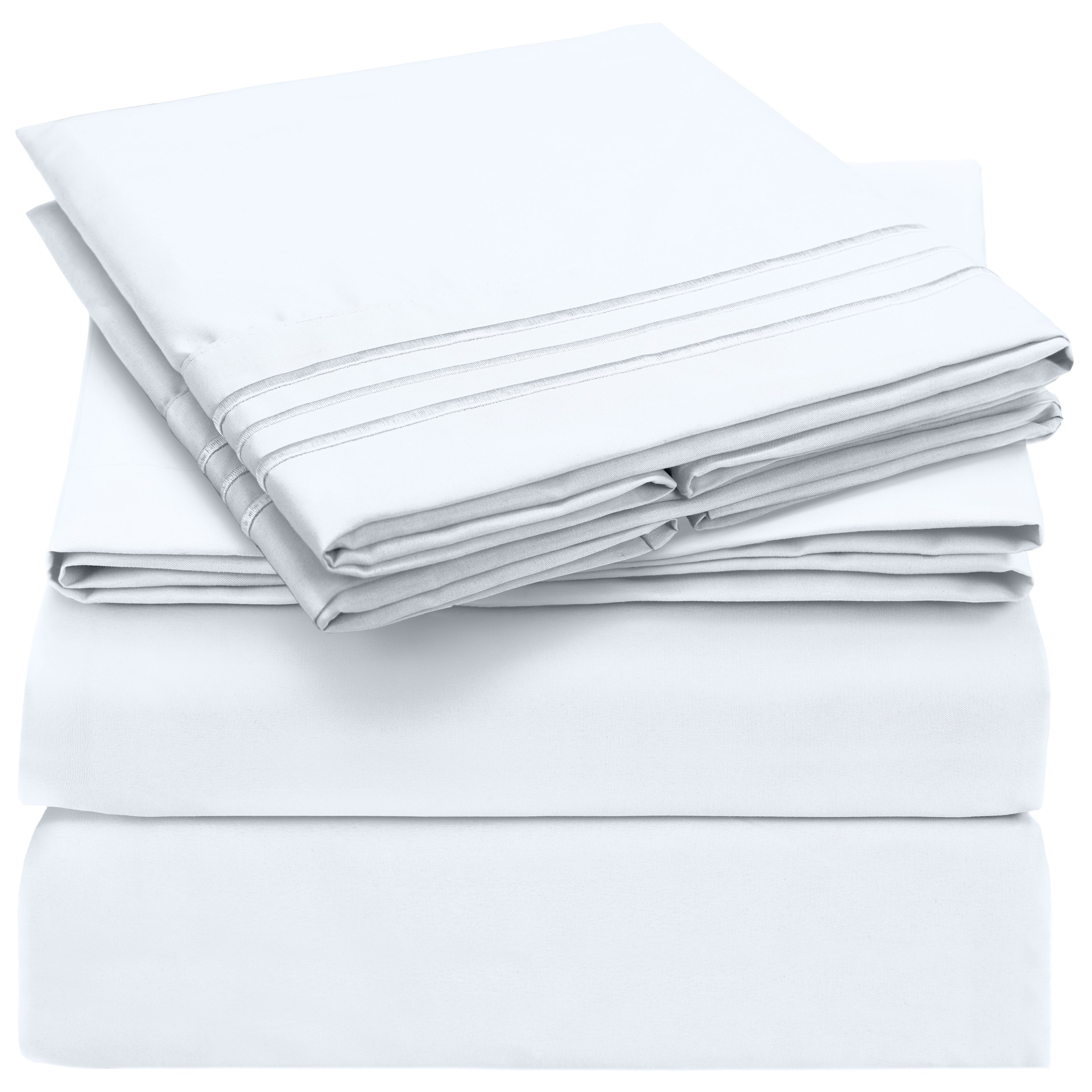 Mellanni Iconic Collection Bed Sheet Set, Hotel Luxury Brushed Microfiber Bedding, Deep Pocket Sheet, 4 Piece, Queen, White
