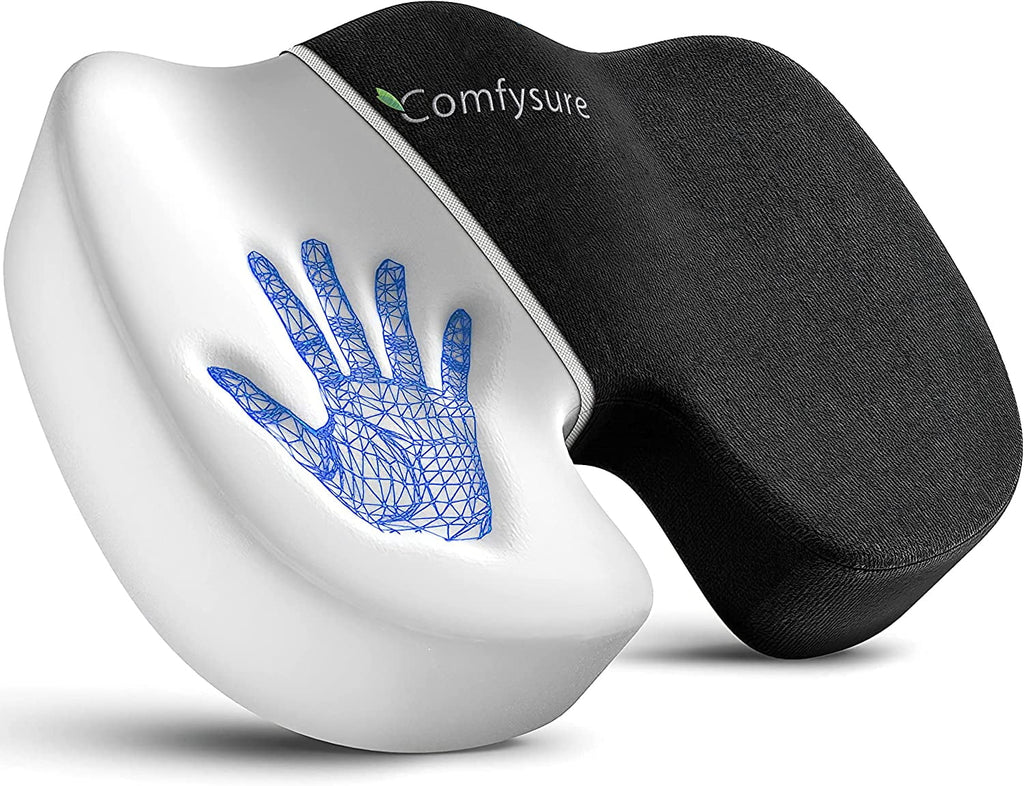 Memory Foam Seat Cushion with Removable Microfiber Cover - Coccyx, Tailbone, Sciatica, Lower Back Support and Pain Relief - Fits Most Office, Desk, Computer Chairs and Car Seats – by ComfySure