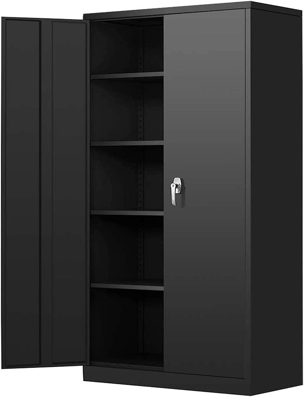 Metal Storage Garage Cabinets with Locking Doors and Adjustable Shelves, 72 inch Tall Storage Cabinet for Office, Home (Black)