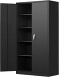 Metal Storage Garage Cabinets with Locking Doors and Adjustable Shelves, 72 inch Tall Storage Cabinet for Office, Home (Black)