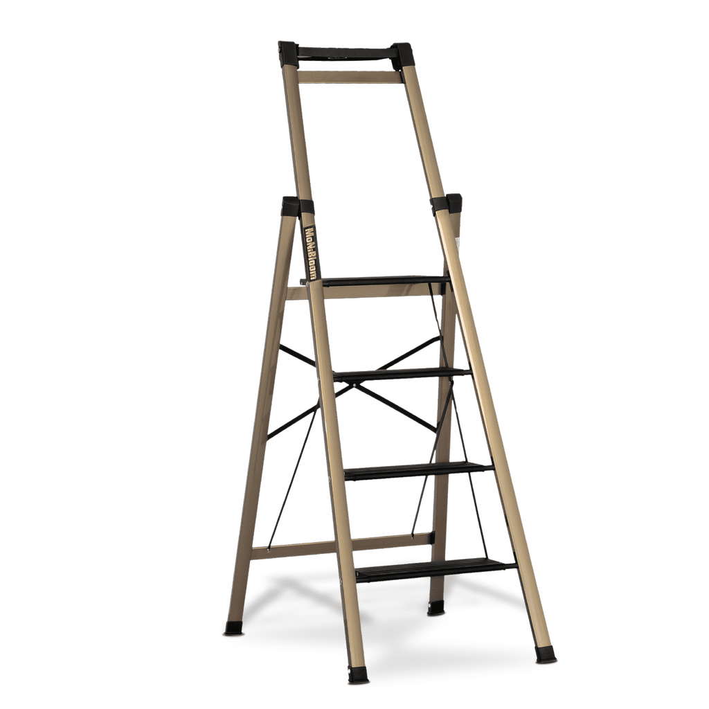 MoNiBloom 4 Step Ladder Folding Stool Heavy Duty 331Lbs Capacity Industrial Lightweight, Black/Gold