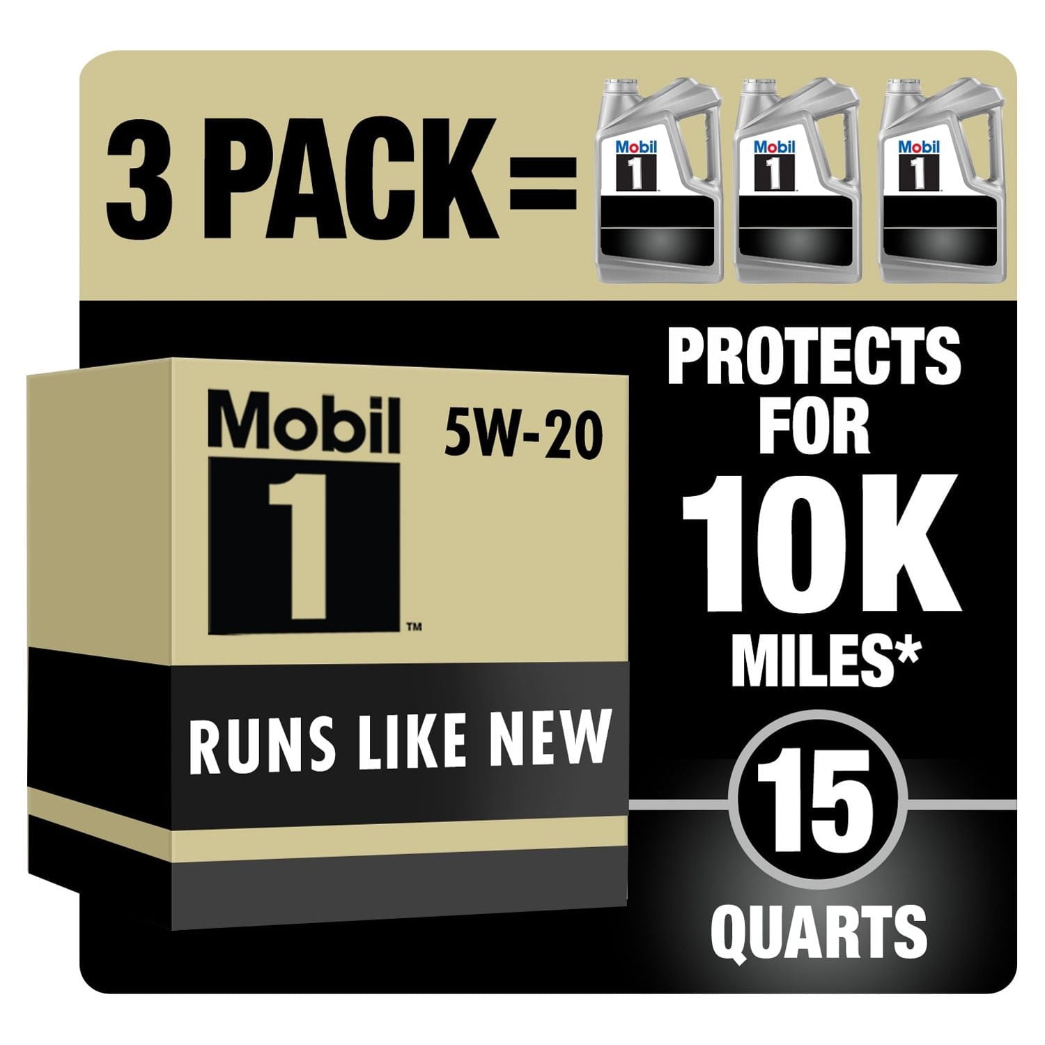 Mobil 1 Advanced Full Synthetic Motor Oil 5W-20, 5 qt  (3 Pack)