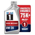 Mobil 1 High Mileage Full Synthetic Motor Oil 0W-20, 1 qt
