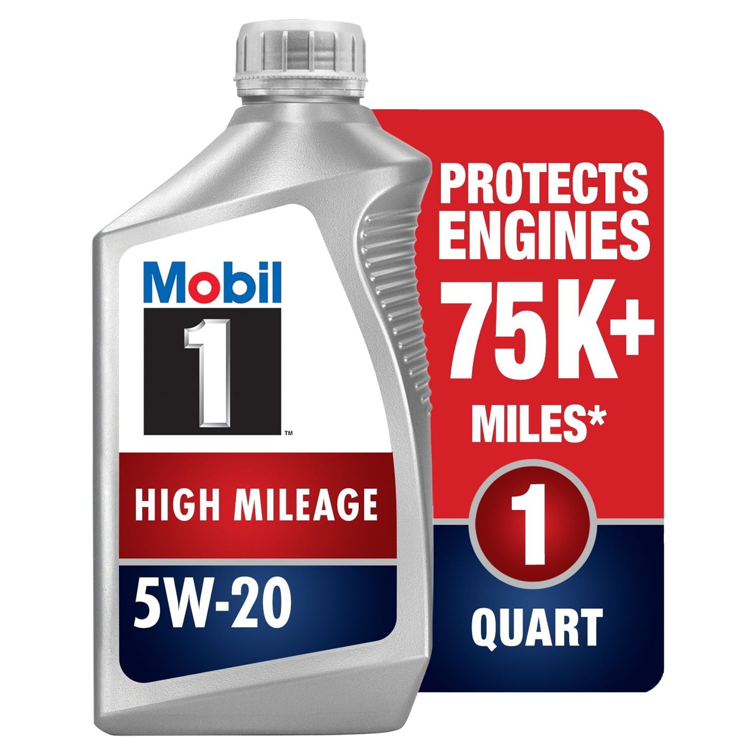 Mobil 1 High Mileage Full Synthetic Motor Oil 5W-20, 1 qt