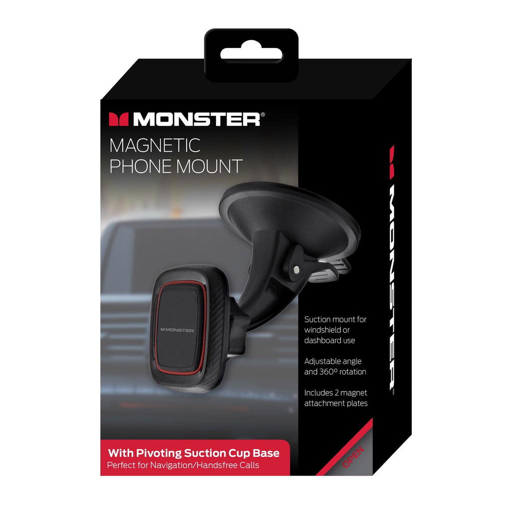 Monster Magnetic Universal Phone Mount with Pivoting Suction Cup Base, 360 degree Windshield or Dashboard