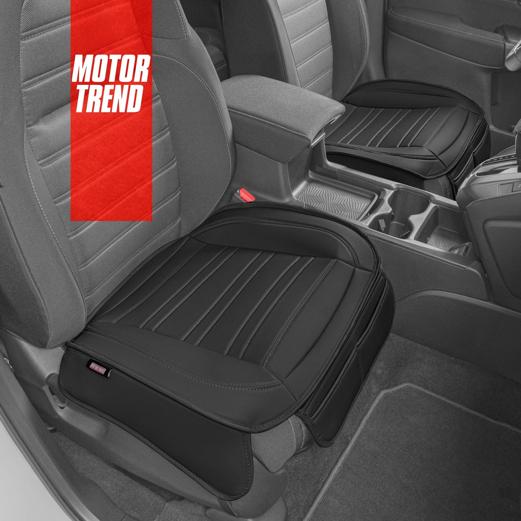 Motor Trend Car Seat Covers for Auto Truck SUV, Black Faux Leather Front Seat Covers for Cars, 2-Pack Padded Car Seat Protector Cushion