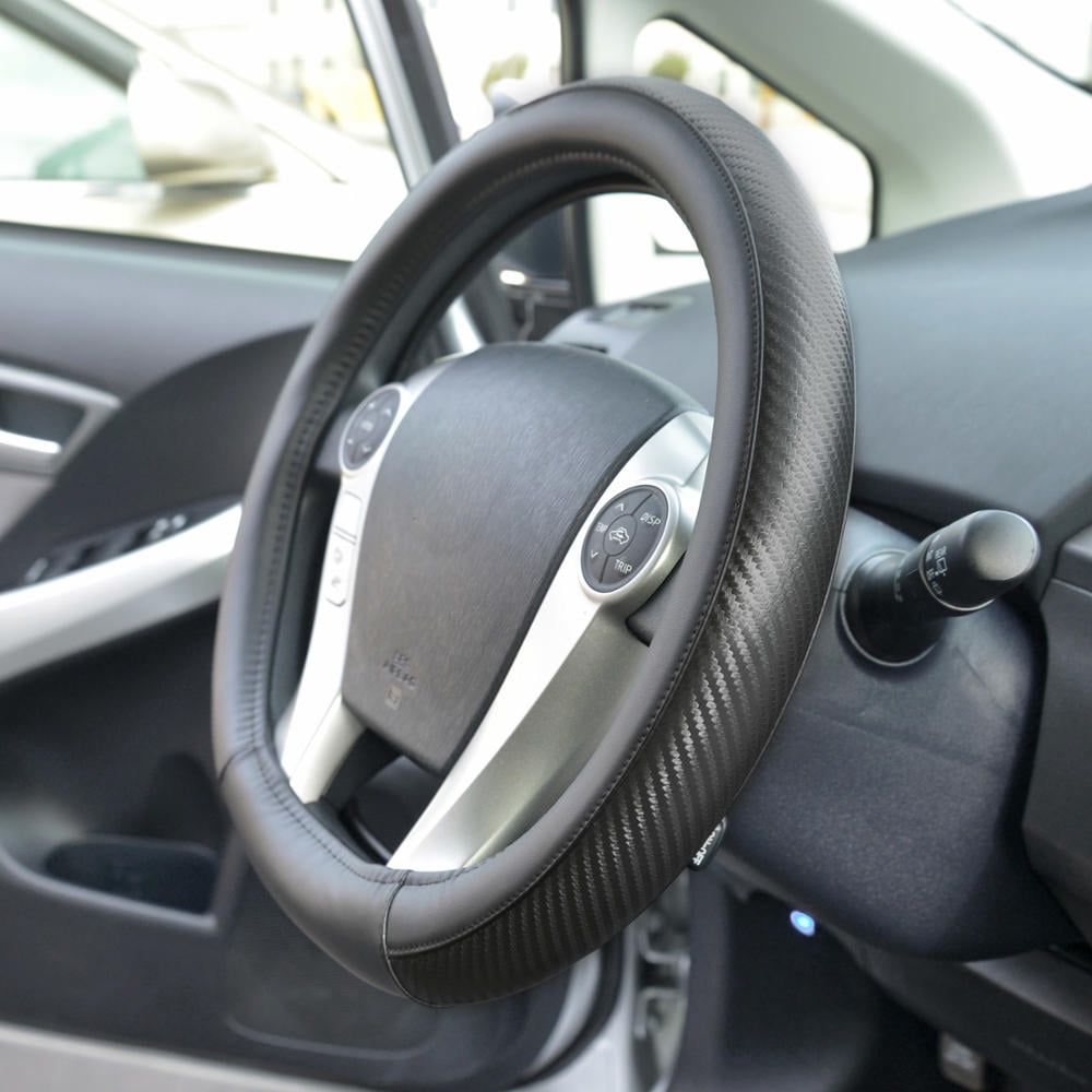 Motor Trend GripDrive Carbon Fiber Series - Steering Wheel Cover - Synthetic Leather Flat-Bottom Racing Style 13.5" - 15"
