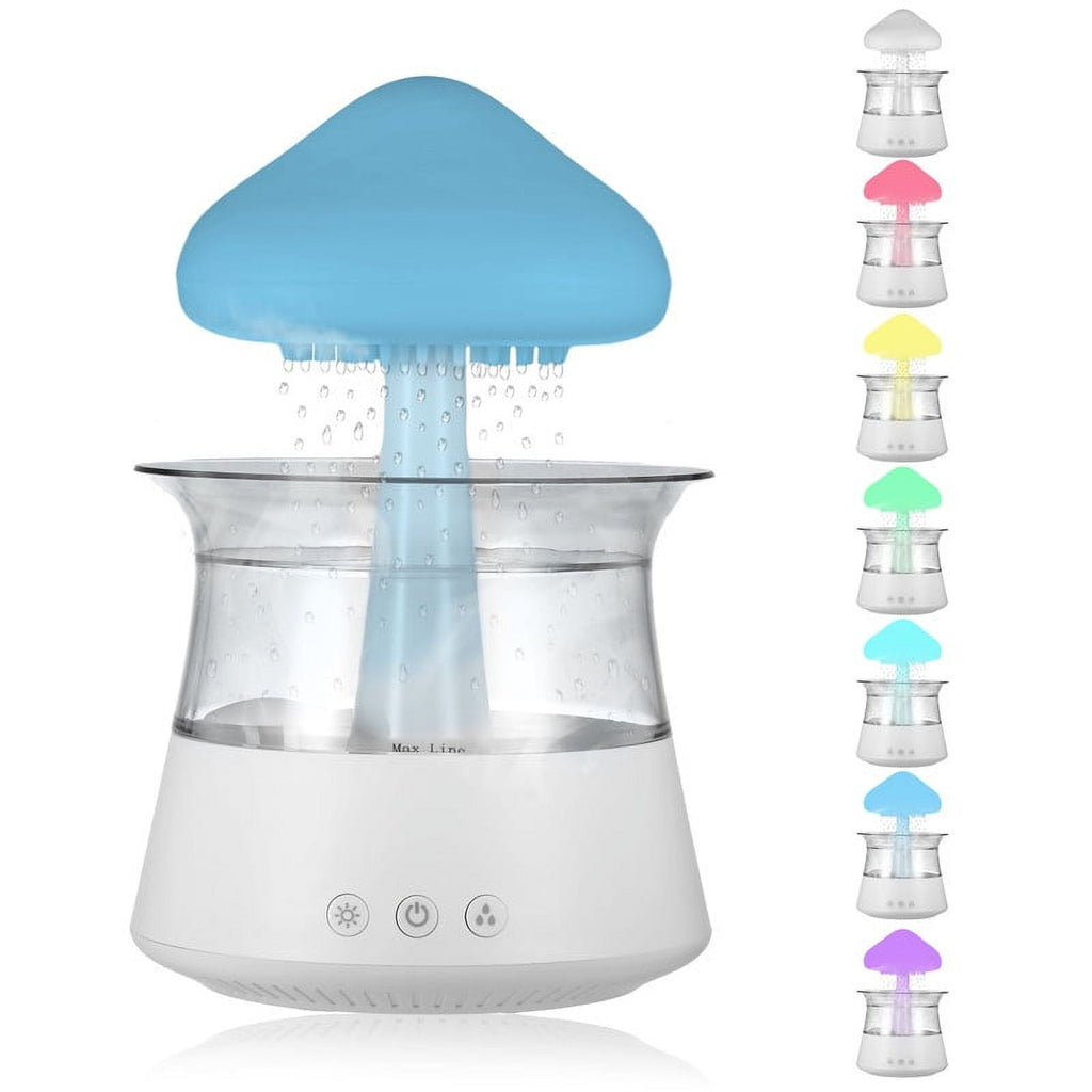 Moyic Waterfall Humidifier Water Drip， Rain Cloud Diffuser with 7 Colors LED Lights， Cloud Humidifier Rain Drop for Sleeping