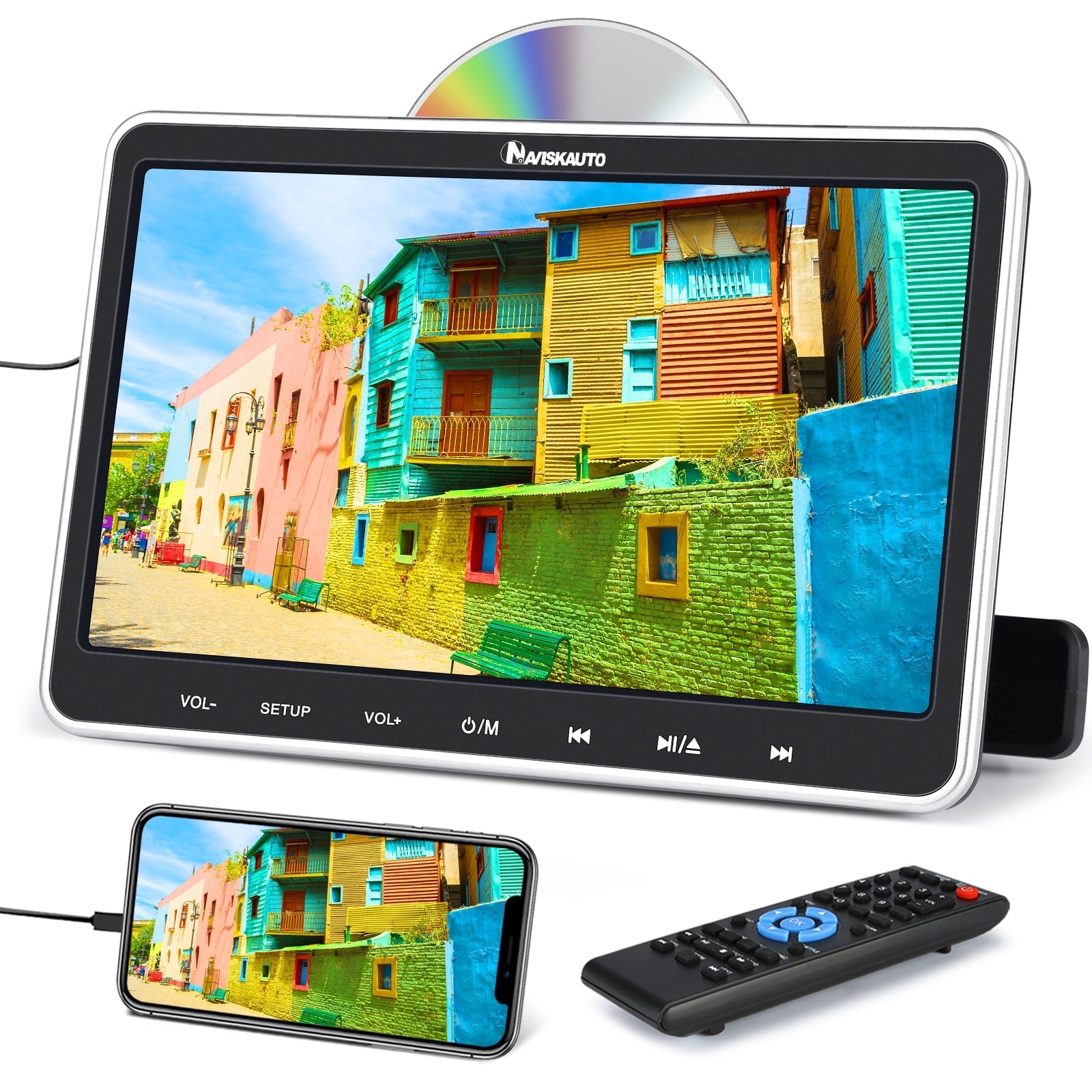 NAVISKAUTO 10.1" Portable DVD Player for Car with Headrest Mount Bracket HDMI Input Region Free Last Memory