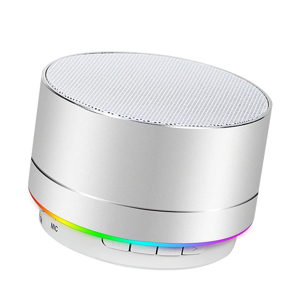 Namotu Mini Wireless Speaker, Portable Bluetooth Speaker with HD Sound, 4H Play-time, Built-in Mic, TF Card Slot, FM and LED Lights for Home, Travel Sliver